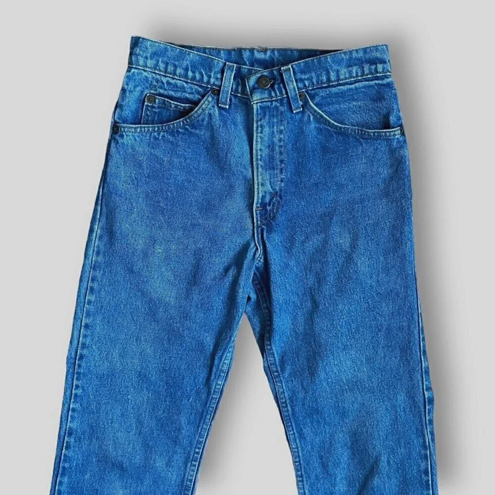Vintage 1980s Levis 536 Womens Jeans 27x27 High Waist Raw Hem Denim Orange Tab